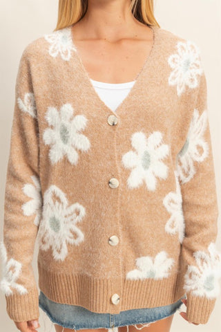 Taupe floral print cardigan