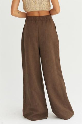 Brown wide leg pleated trousers