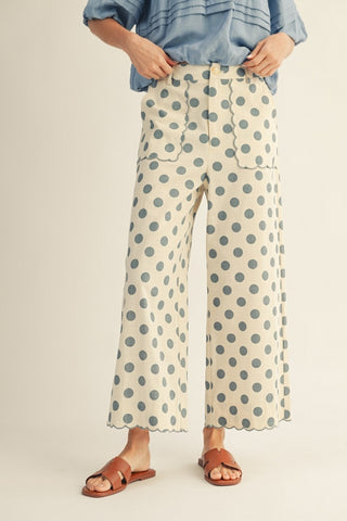 Polka dot scallop trim pants