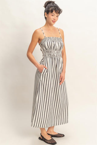 Striped spaghetti strap midi dress