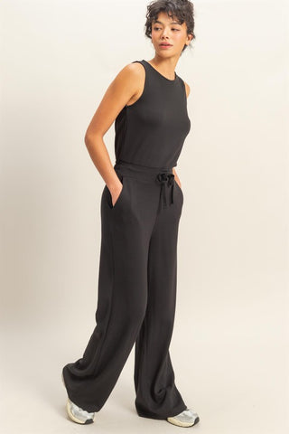 Black sleeveless jumpsuit
