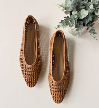 Tan woven flats