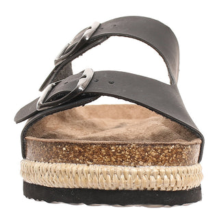 Black double strap slip on sandal