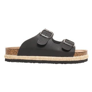 Black double strap slip on sandal